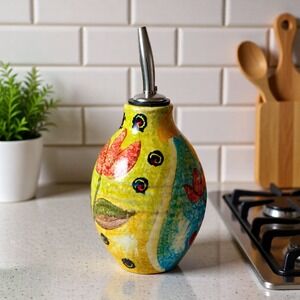 Vintage MC Ceramiche De Favolose Terracotta Cruet Italy‎ Hand Painted